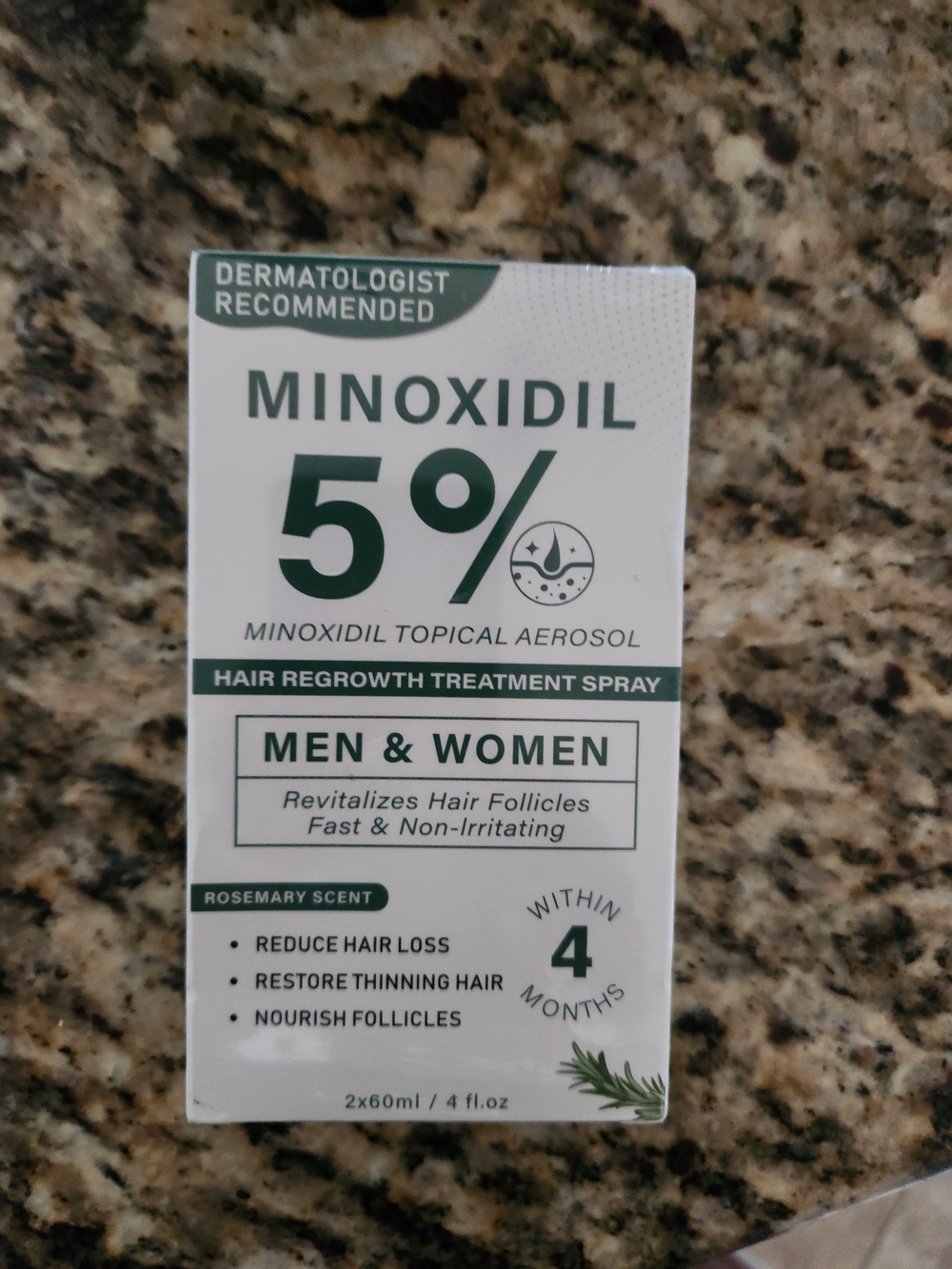 Minoxidil 5% Hair Regrowth Spray for Men & Women - Rosemary Scent (White/Green)